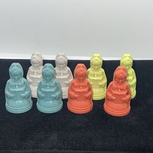 Vtg Four Sets Figurine Gits Ware Salt & Pepper Shakers Plastic Lady Holding Book